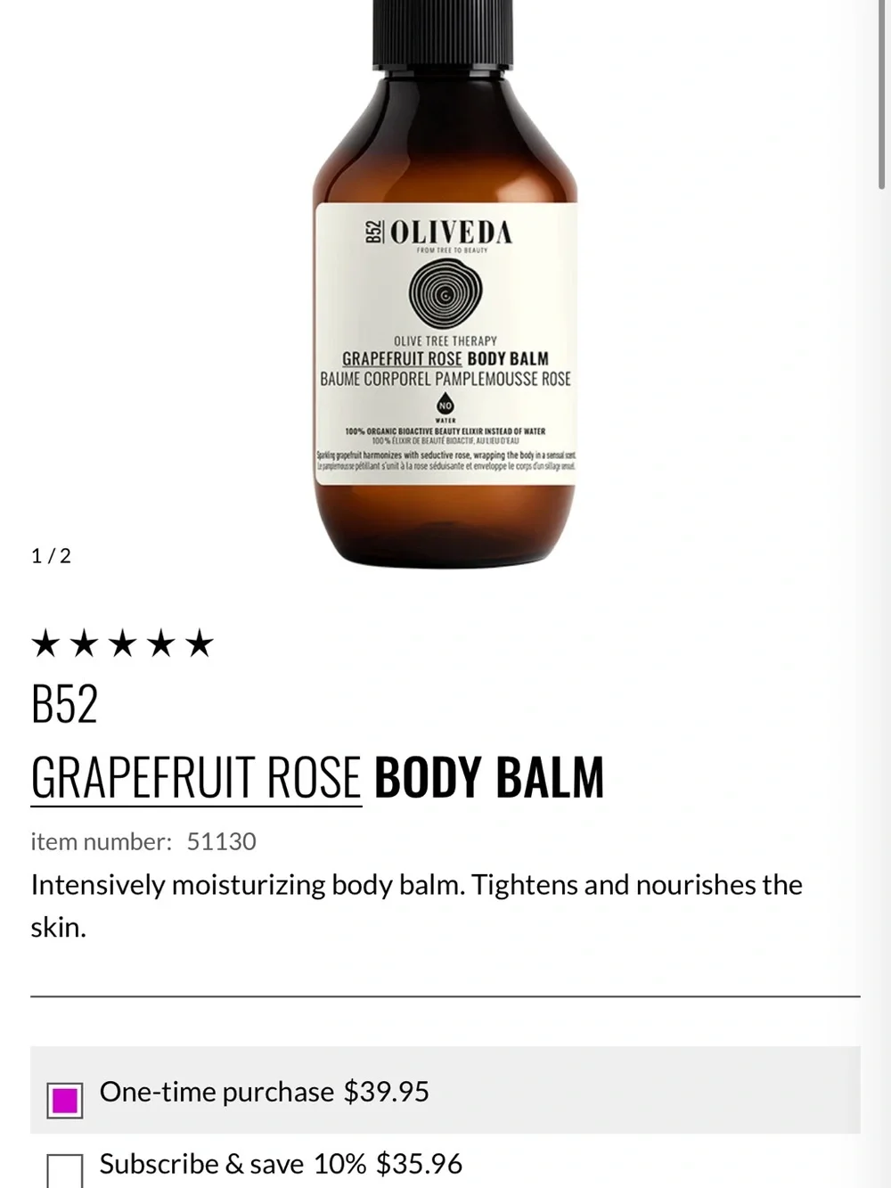 Oliveda B52 Grapefruit Rose Body Balm - Olive Tree Pharmacy